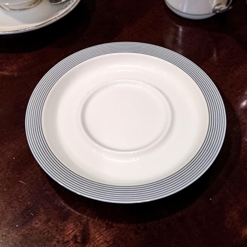 Dansk Ringsted Bistro Saucer, Vintage White & Blue Striped Stoneware Plate